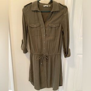 Dex Khaki Long Sleeve Shirt Dress